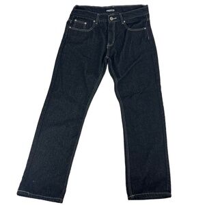 Y2K Mecca Jeans Mens 36x32‎ Black White Stitch Relaxed Skater Hip Hop Jnco Style